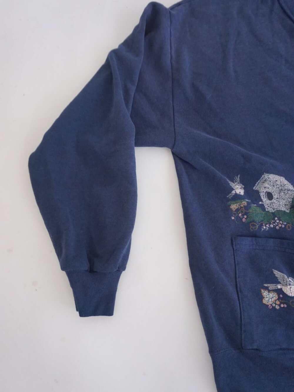 Vintage Jerzees Navy Bird Floral Embroidered Cottagecore Button Cardigan OSFM - Picture 8 of 9